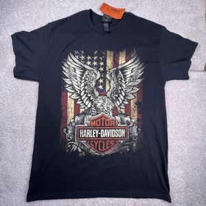 Harley Davidson Men's Shirt Oconomowoc Wisconsin Eagle American Flag Size Medium